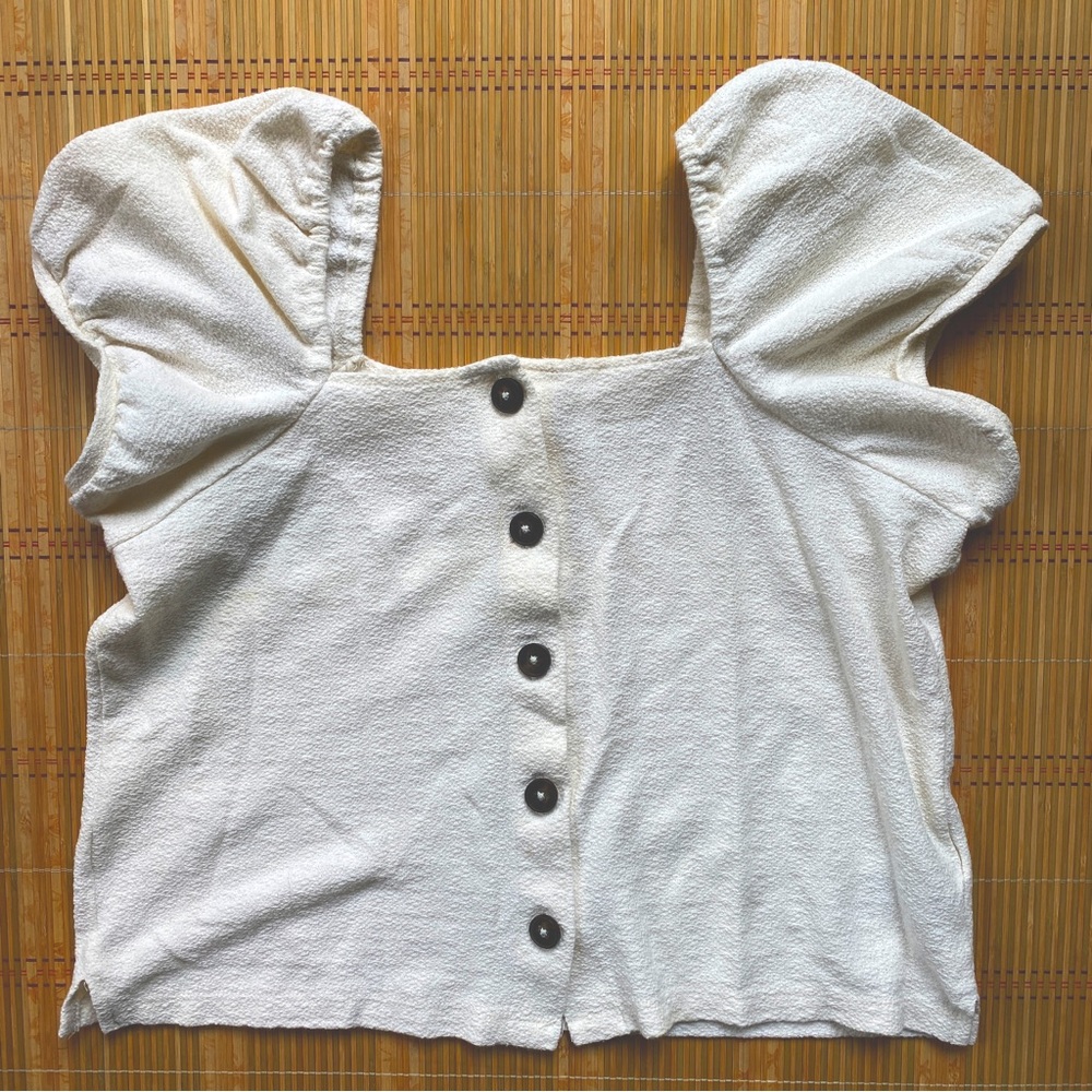 Off White Crepe Cap Sleeve Madewell T-Shirt
